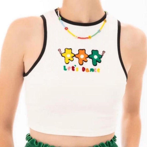 Let’s dance white knit graphic tank top with teddy bears size small | NWT - Picture 2 of 4